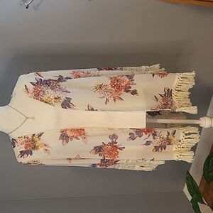 Xhilaration Floral Lace and Tassel Trimmed Bohemian Kimono Cover- Up - Size L